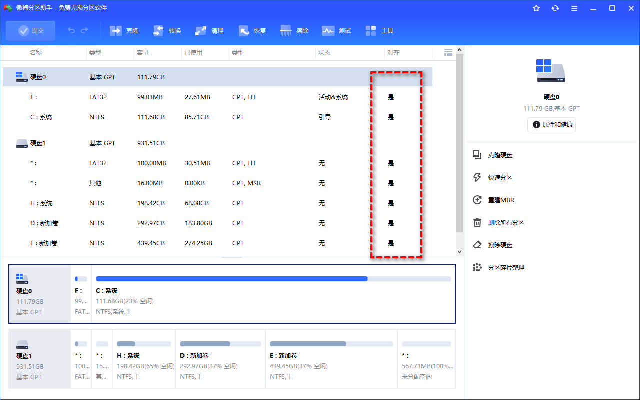 查看是否4K对齐