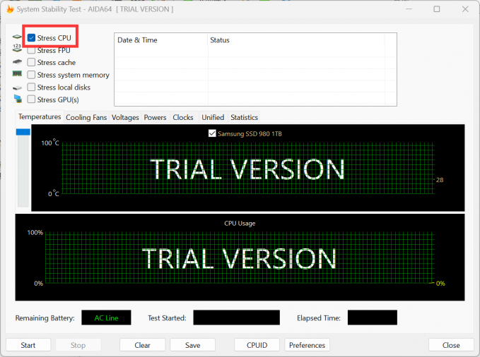勾选【测试CPU】选项