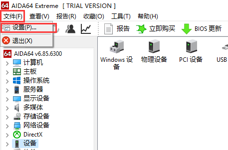 进入AIDA64设置界面