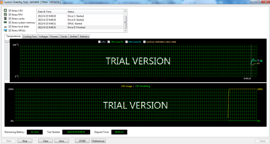 在系统稳定性界面进行稳定性测试的操作
