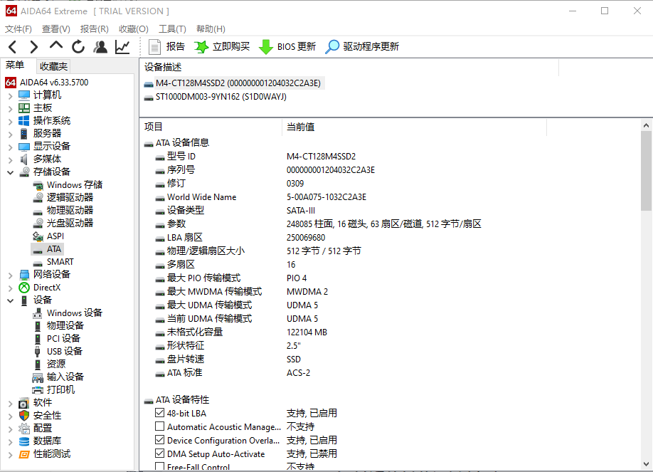 AIDA64 ATA信息界面