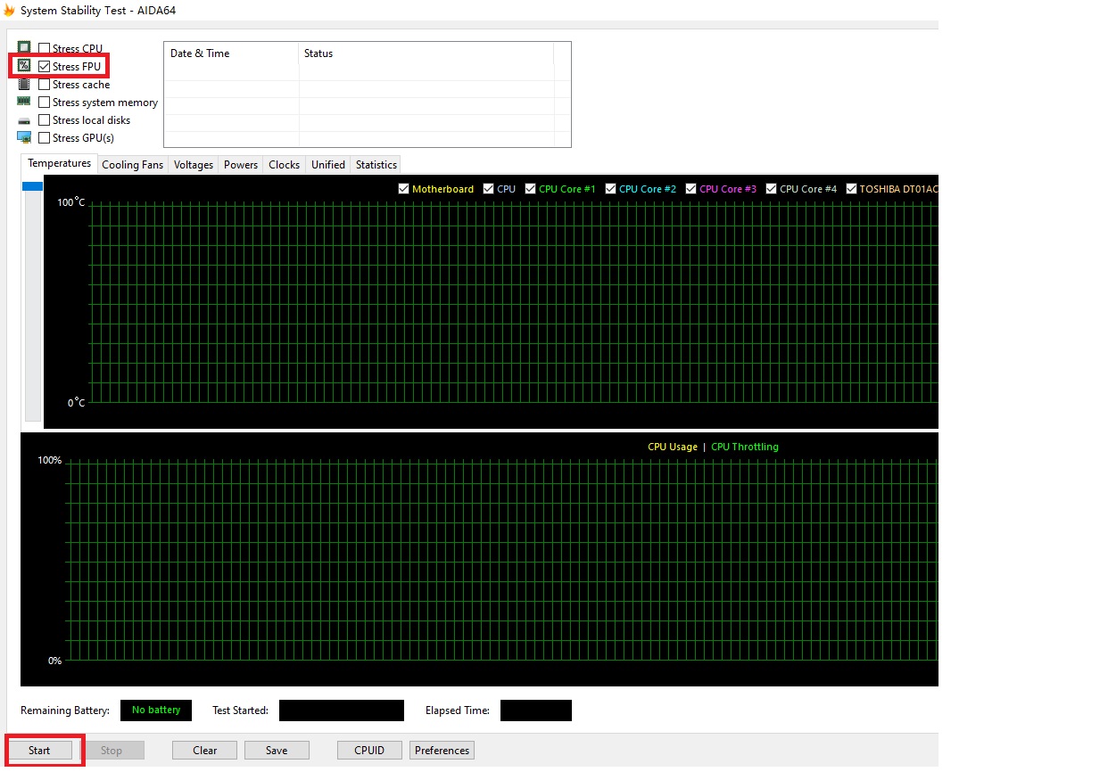 AIDA 64压力测试界面