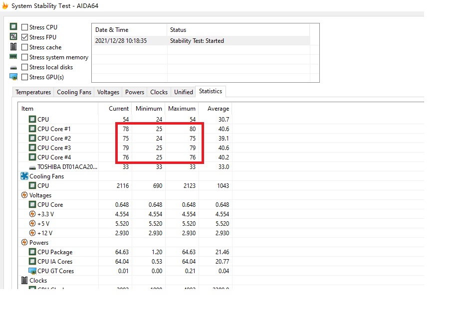 压力测试Statistics界面