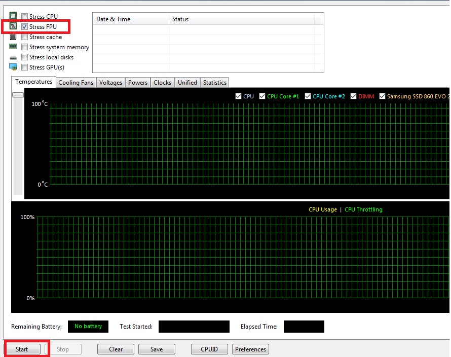 AIDA 64压力测试界面