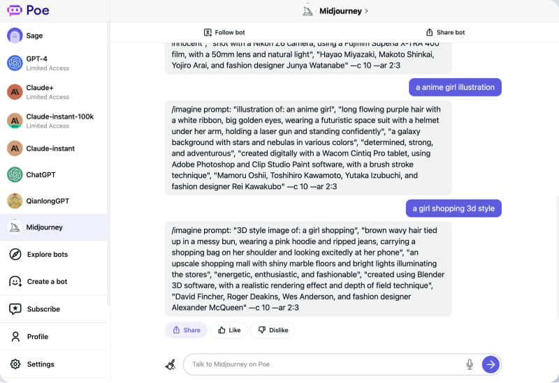 Quora Ai机器人Poe——midjourney 提示词机器人