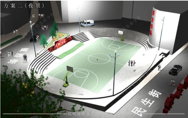 升级改造后的六靖灯光篮球场效果鸟瞰图 