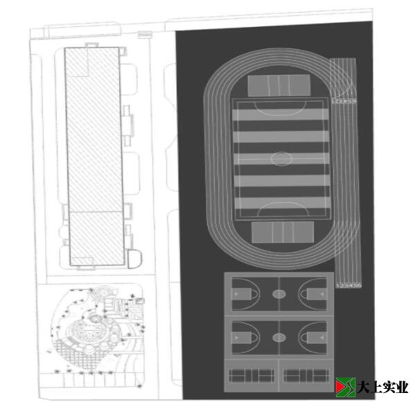 小学运动场地面整体塑胶铺设效果图